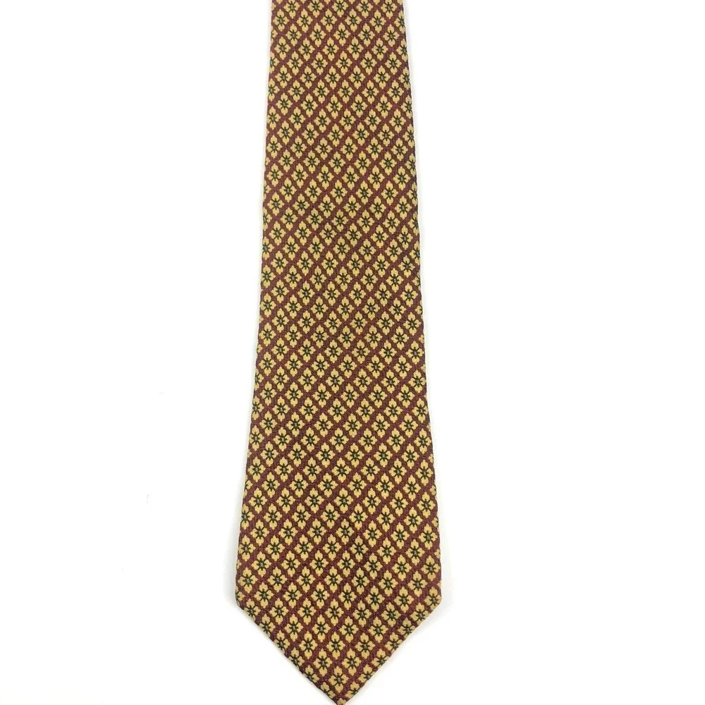 Made In Italy For Nordstrom Tie Men's 100% Silk Yellow Floral Geometric Necktie